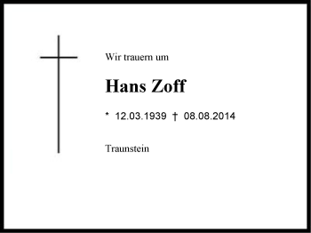 Traueranzeige von Hans Zoff von Region Chiemgau